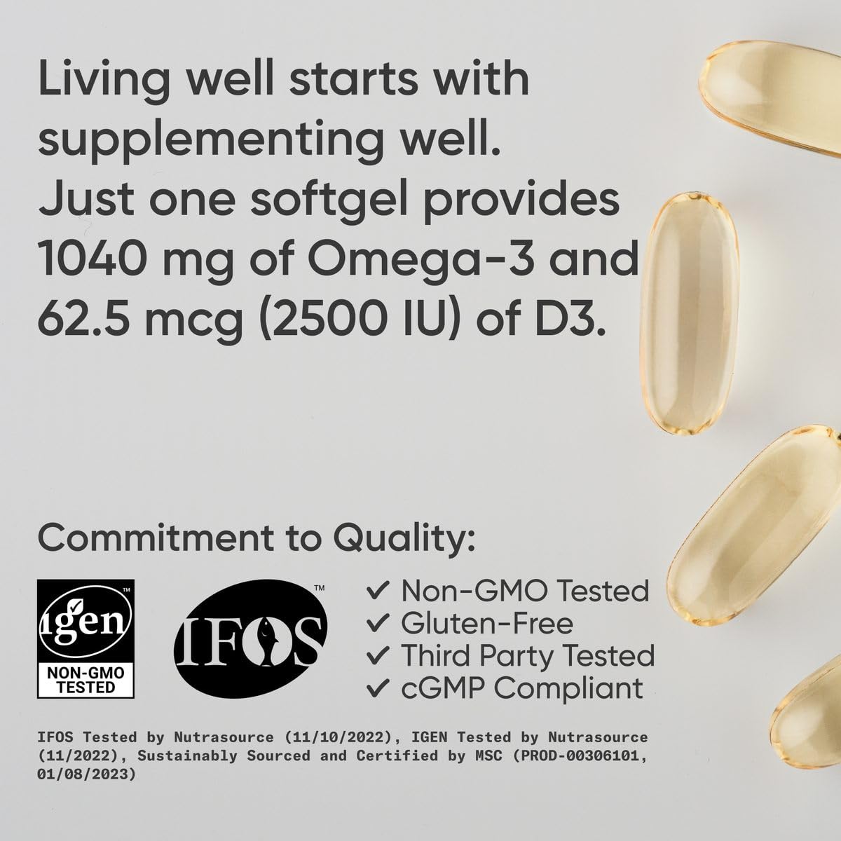 Sports Research Alaskan Omega-3 Fish Oil 1040mg + Vitamin D3 2500iu - Supports Brain & Heart Health - MSC Certified Sustainable · Wild-Caught · Non-GMO · Triglyceride Form - 120 Count Softgels