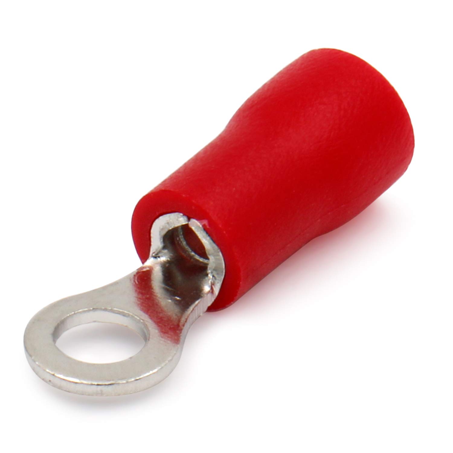 Heschen Ring terminals Vinyl Insulated Electrical Crimp Connectors, RV1.25-3, 22-16 AWG (0.5-1.5 mm²), Stude Size #4, d2=3.2mm(0.126"), Red, Pack of 100