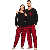 SWOMOG Couple Matching Pajamas Plaid Long Sleeve Christmas Pjs for Men and Women Soft Warm Loungewear with Pocket