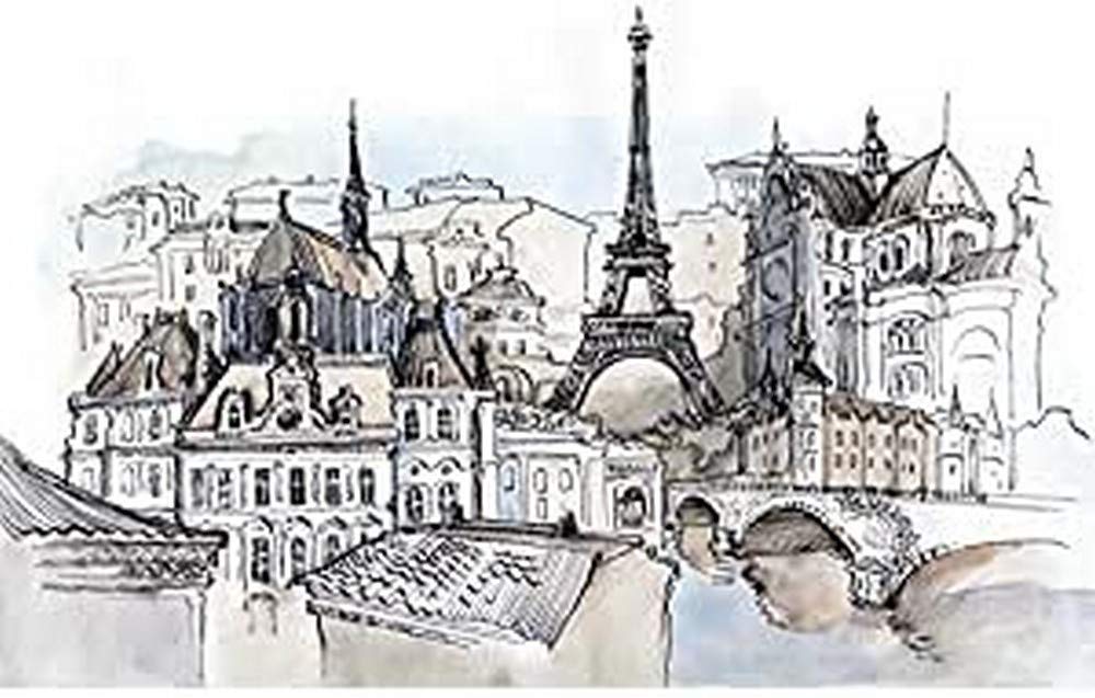 France Ink Drawing Paris Art Print Canvas Premium Wall Decor Poster