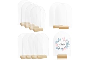 Bercoor 10 Pack 5x7 Inch Blank Clear Arch Acrylic Sign with Wooden Stands, Arched Round Top Acrylic Sheet, DIY Acrylic Arch Table Numbers for DIY Name Card Gifts Event Party Sign Decoration