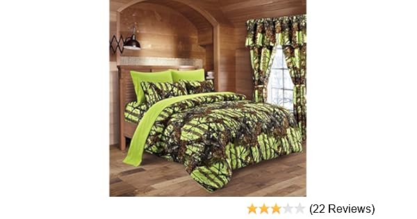 Bedding Set Comforter Sheet Camouflage Curtains Neon 12 Pc Lime