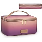 Montana West X Wrangler Travel Makeup Bag 2pcs Set Large Cosmetic Bag with Makeup Brush Holder Portable Make Up Organizer Cute Toiletry Bag with Divider and Handle for Women Gradient