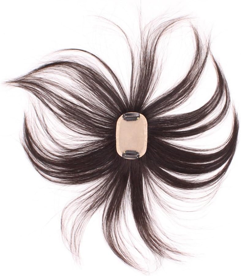 2" x 3" Silk Base Clip on Human Hair Toppers Wiglet Hairpiece Toupee for Women (6" Light Brown)