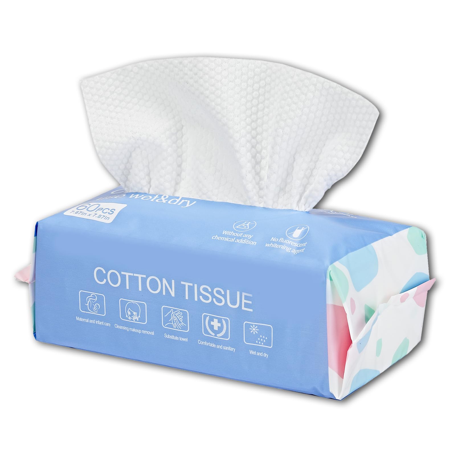 SFTTNOTU Face Towel Disposable Soft Dry Wipes Disposable Face Cloths for Washing Soft Cotton Dry Baby Skincare Portable Cleaning Wipes for Home and Travel (20x20cm 60 Counts)