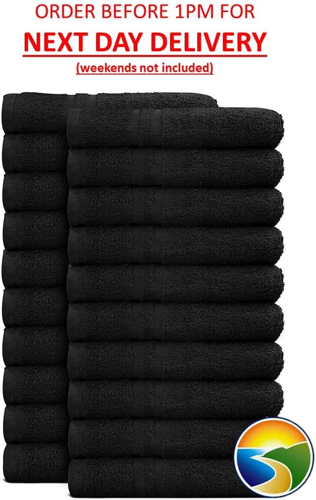 12 x Black Salon Hairdressing & Beauty Towels 100 Cotton 50x85cm