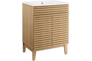 Modway Render Vanity Floor, 24 Inch, Oak/White Sink