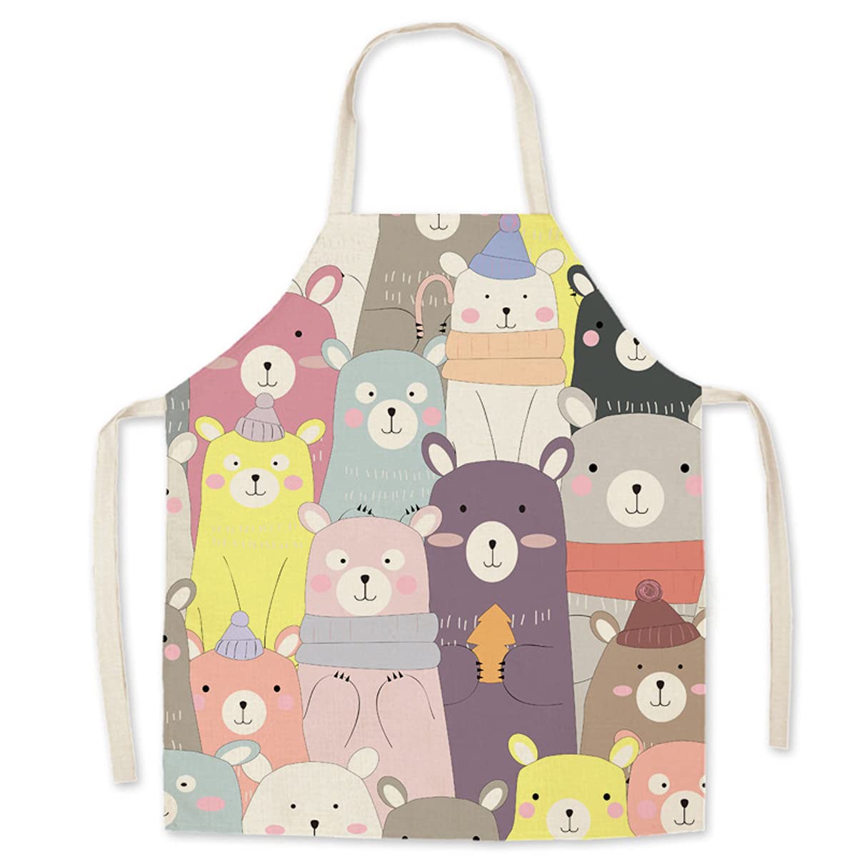 Eyands Bear Child Apron for Cooking Baking - Cute Pattern Linen Kitchen Apron for Kids, Cooking Painting Gardening Apron