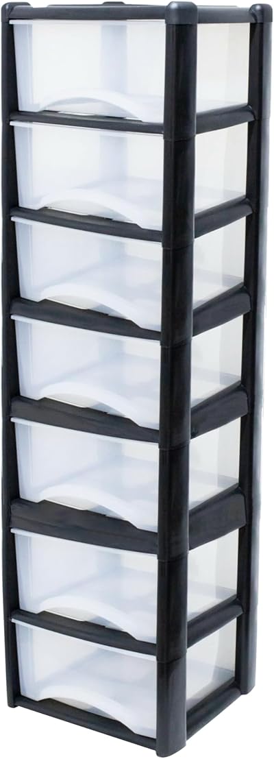Neat. 7-Drawer Plastic Storage Unit See-Through Drawers Black/Clear 140cm