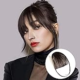 Jijukor Clip in Bangs 100% Human Hair Dark brown Wispy Clip On Bangs Fringe with Temples for Women Curved Bangs for Daily Wear