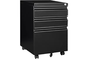 SISESOL 3 Drawer File Cabinet with Lock,Under Desk File Cabinet with Wheels,Black Rolling File Cabinet,Three Drawer Metal Filing Cabinet for Home Office,Fit A4/Letter/Legal File,Fully Assembled Except Casters
