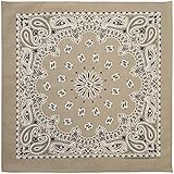 100% Cotton Western Paisley Bandanas (22 inch x 22 inch) Made in USA - Beige Single Piece 22x22 - Use For Handkerchief, Headband, Cowboy Party, Wristband, Head Scarf - Double Sided Print