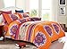Wake In Cloud - Bohemian Duvet Cover Set, Orange Boho Chic Mandala Medallion Printed Soft Microfiber Bedding, with Zipper Closure (3pcs, Full Size).