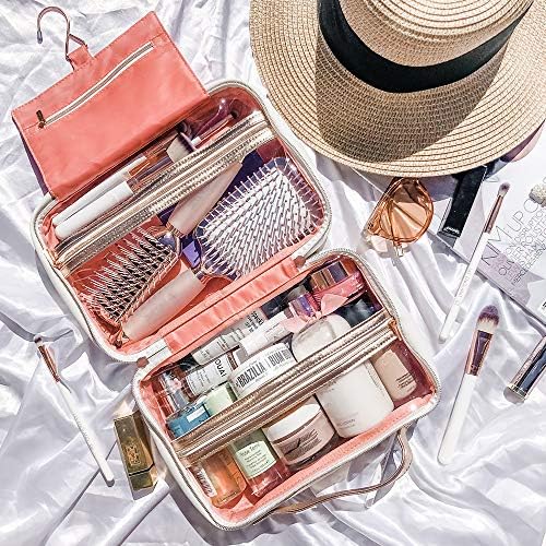 Large Hanging Toiletry Bag Women - Cosmetics Case/ Makeup Organizer with Hook with Clear Compartments by Lily England (Rose Gold) 2 Large Hanging Toiletry Bag Women - Cosmetics Case/ Makeup Organizer with Hook with Clear Compartments by Lily England (Rose Gold)