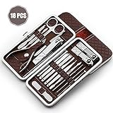 Manicure Pedicure Set Nail Clippers, JJcall 18 Piece Stainless Steel Manicure Kit ,Cutter Kits ,Clippers for Women , Men,Clippers Set with Leather Nail Travel Kits. (Brown)