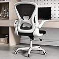 Sytas Ergonomic Desk Chair with Padded Flip up Arms and Supportive Lumbar Support, Breathable Mesh Home Office Chair with Comfortable Cushion for Home or Office(White)