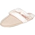 Jessica Simpson Women's Comfy Faux Fur House Slipper Scuff Memory Foam Slip on Anti-Skid Sole