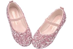 GOJERP Girls Classic Slip on Mary Jane Ballet Flats Glitter Wedding Party Bridesmaids Flower Girl Princess Dress Shoes for Kid Toddler