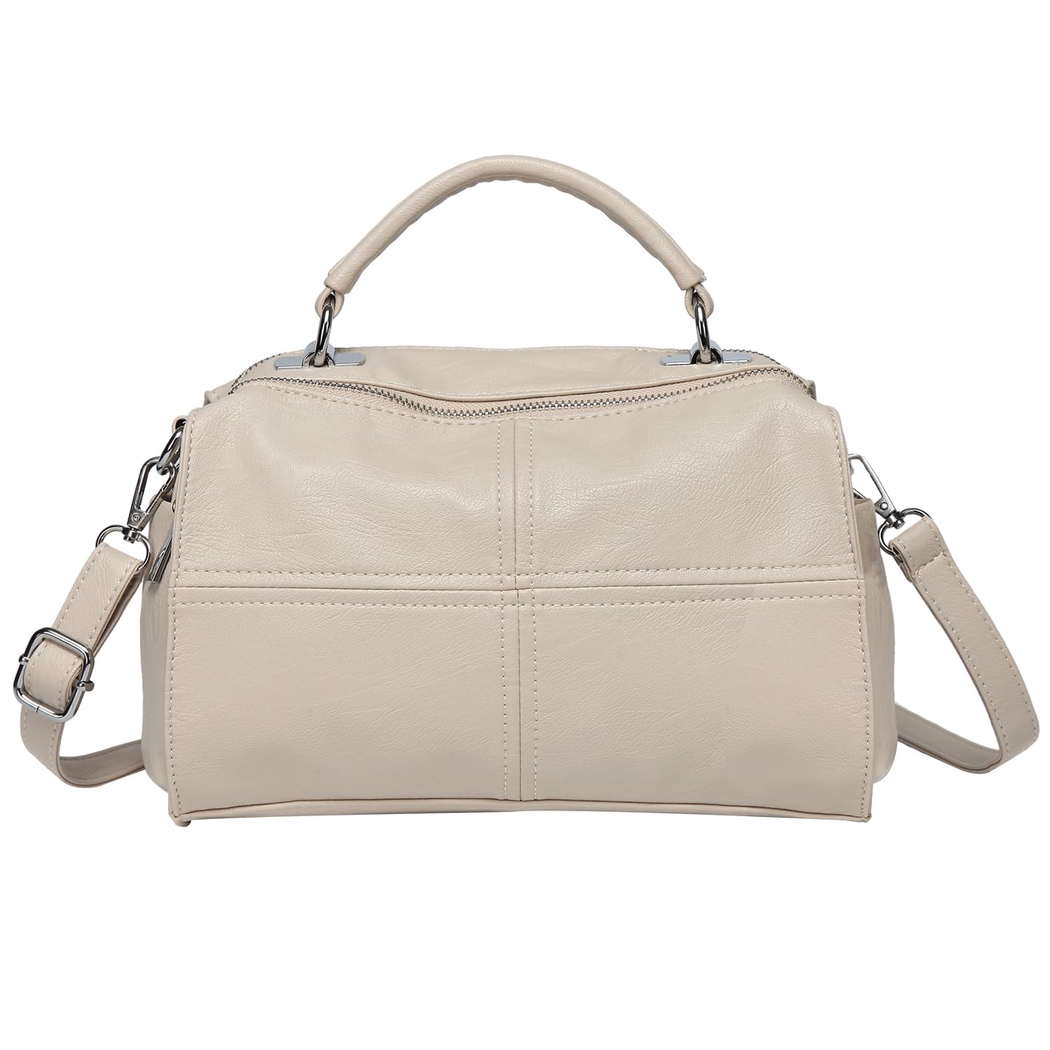 Crossbody Bag for Women,VASCHY Fashion Vegan Leather Ladies Handbag with Top Handle Convertible Small Satchel Handbags & Shoulder Bags for Women with Adjustable Shoulder Bag and Multi Pockets (Beige)