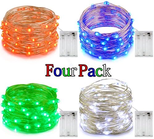 Lhomeled 4 Set Led String Lights 16.5ft/5m 50 Leds Decorative Fairy Battery Powered String Lights, Silver Wire String Lights for Bedroom,Wedding,Garden, Party,Christmas(4 Colors,Red,Blue,Green,White)