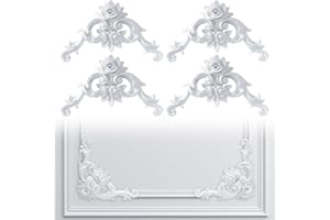 Pangda Corner Wall Molding French Style Wainscoting Panels Flora Moulding Corner Panel Wall Molding Kit for Cabinet Picture Frames Decor, Not Include Glue(4 Pcs,Rose Style)