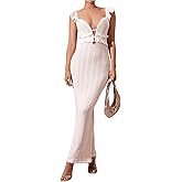 WDIRARA Women's Textured Cut Out Backless Bodycon Maxi Dress Ruffle Sleeveless Fishtail Cami Dresses