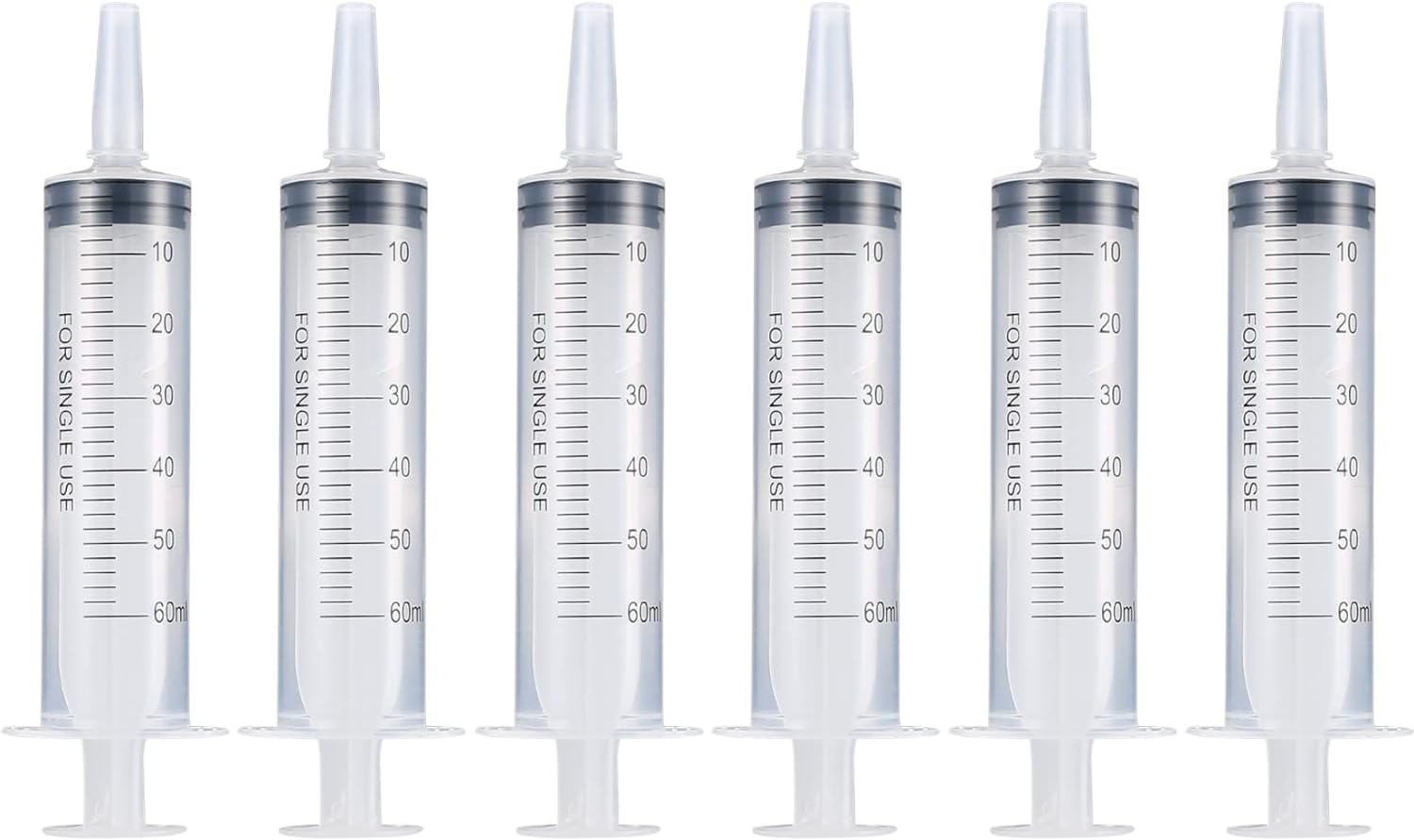 60 ML Plastic Syringes, No Needle Syringe with Measurement, Large Measuring Feeding Pets Syringes for Scientific Labs Experiment, Liquids, Dispensing, Watering, Oil - 6 Pcs, black, MMD004