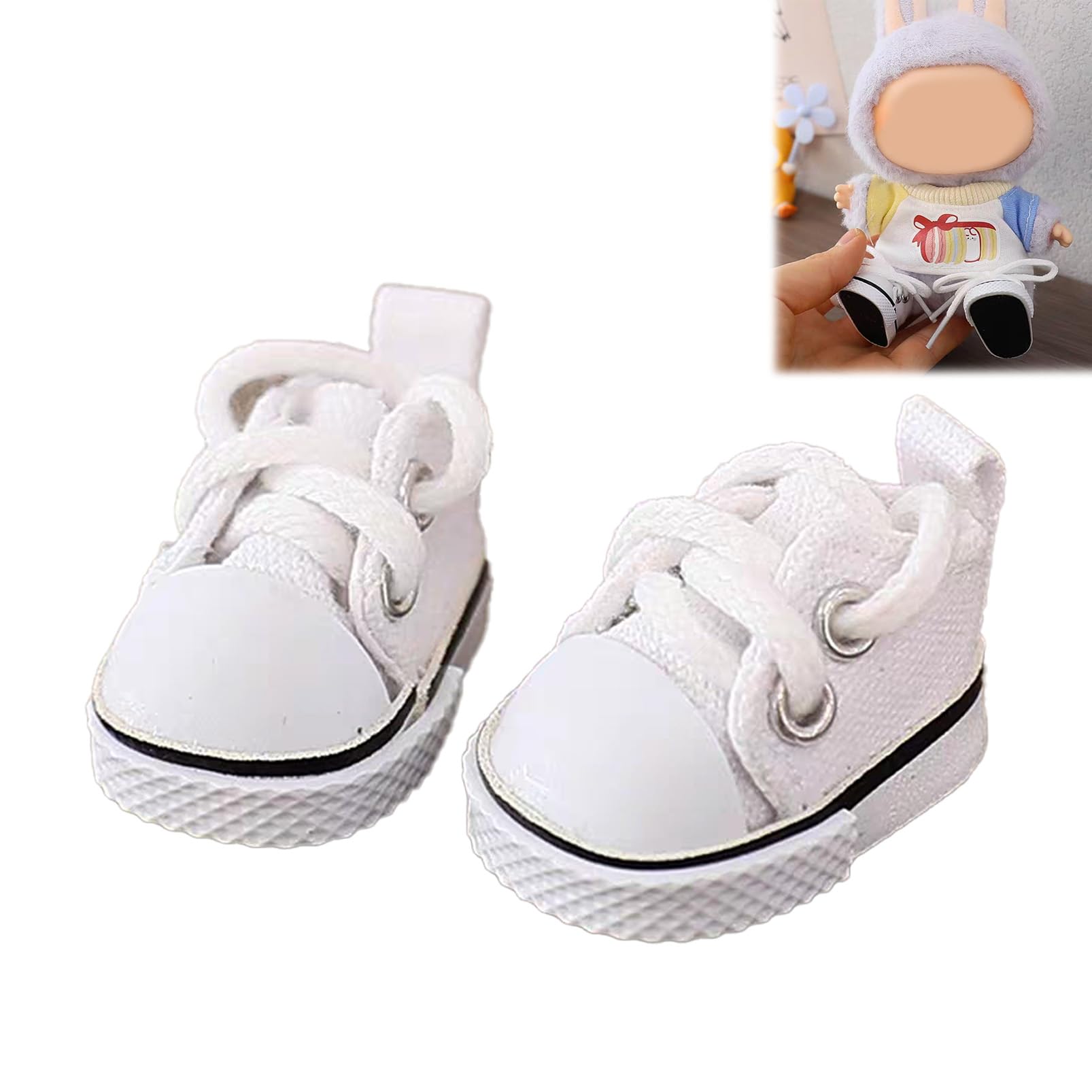 Photo 1 of Mini Doll Shoes, 1 Pair Cute Lace Up Canvas Sneakers Compatible for 17cm/15cm Doll Shoes Toy Outfit Accessories(White)