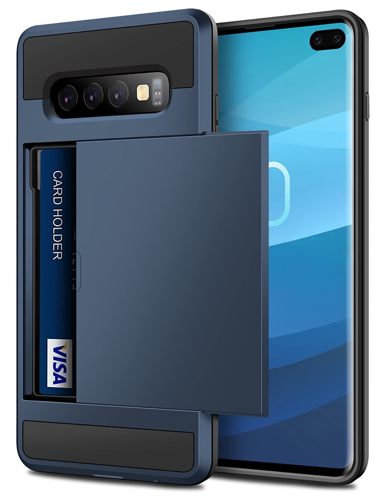Photo 1 of Vofolen for Galaxy S10 Plus Case Card Holder ID Slot Wallet Sliding Hidden Pocket Men Anti-Scratch Dual Layer Protective Hard Shell Rugged TPU Armor Cover for Samsung Galaxy S10+ Plus Navy