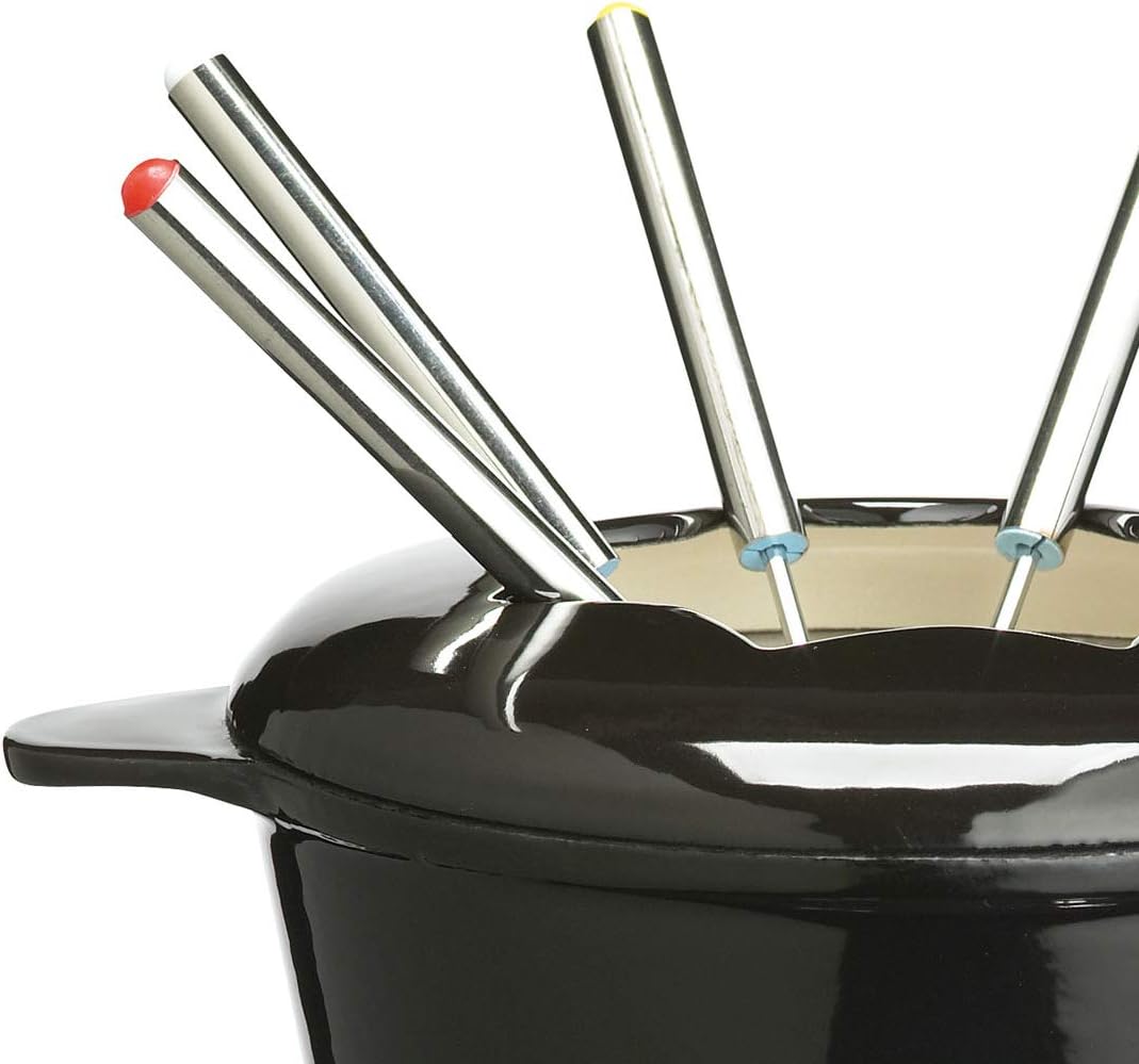 MasterClass KCFONDUEBLK Cast Iron Meat / Cheese / Chocolate Fondue Set, 21 x 18 cm - Black - Image 4