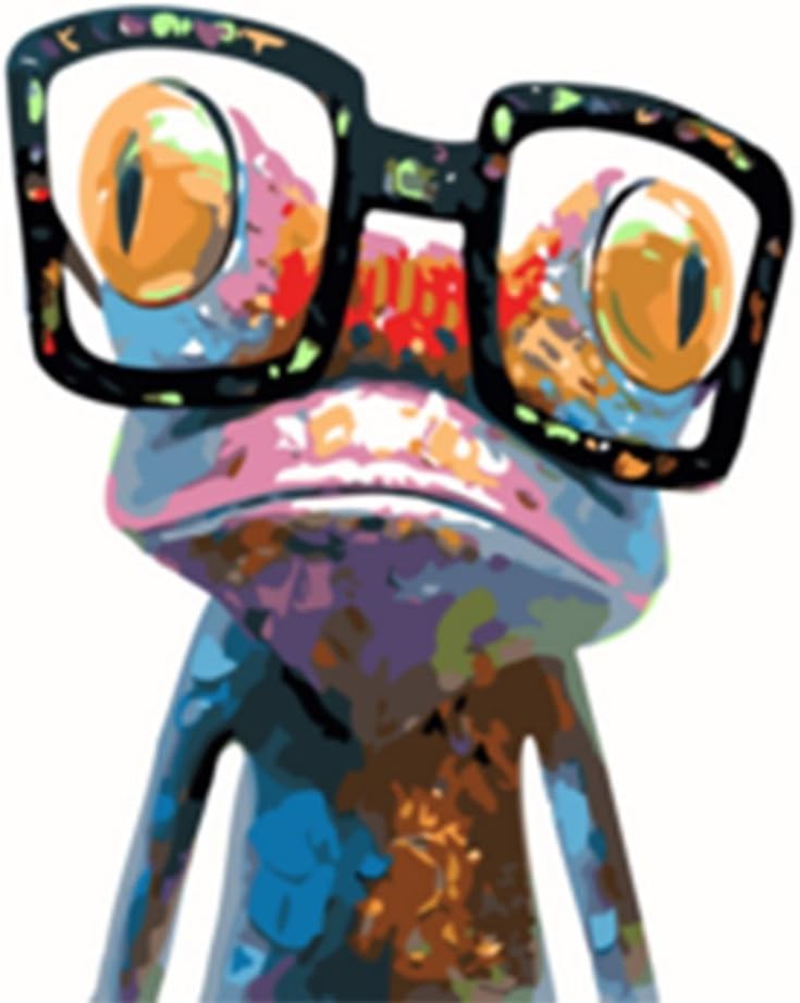 Onezi DIY Oil Painting Paint By Number Kit- Glasses Frogs 16x20 inch