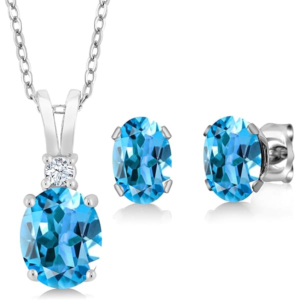 Amazon.com: Rosec Jewels Natural Aquamarine Necklace Earrings Set