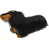 17" Dachshund Stuffed Animal Dog Plush Toy Standing Black Tan Wiener Realistic Long Haired with Fluffy Curly Fur Lifelike Sausage Doxie Puppy Gifts for Kids Decor Dog Lover Non-Vacuumed Gift Ready