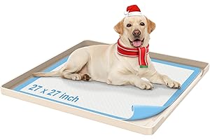 AISSLRO Pee Pad Holder for Dogs, 27"X27" Dog Pad Holder [1 Inch Raised Edge] Dog Pee Pad Holder Non-Slip Silicone Mat & Leak-Proof Dog Potty Tray for Floor Protection, Puppy Potty Training Pad Tray,Khaki