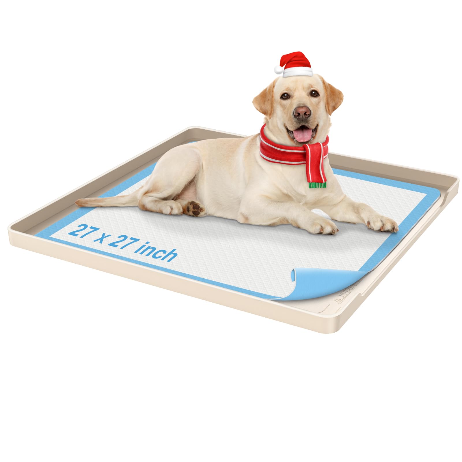 Photo 1 of Aisslro Pee Pad Holder for Dogs, 27"X27" Non-Slip Silicone Puppy Pad Holder with 1-Inch Raised Edge, Floor Protection for Indoor Use, Fits Most Training Pads, Easy to Clean, Khaki