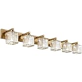 Aipsun Bathroom Vanity Light Brass Crystal Vanity Lighting Fixtures 6 Light Modern Bathroom Lighting Fixtures (Exclude Bulb)