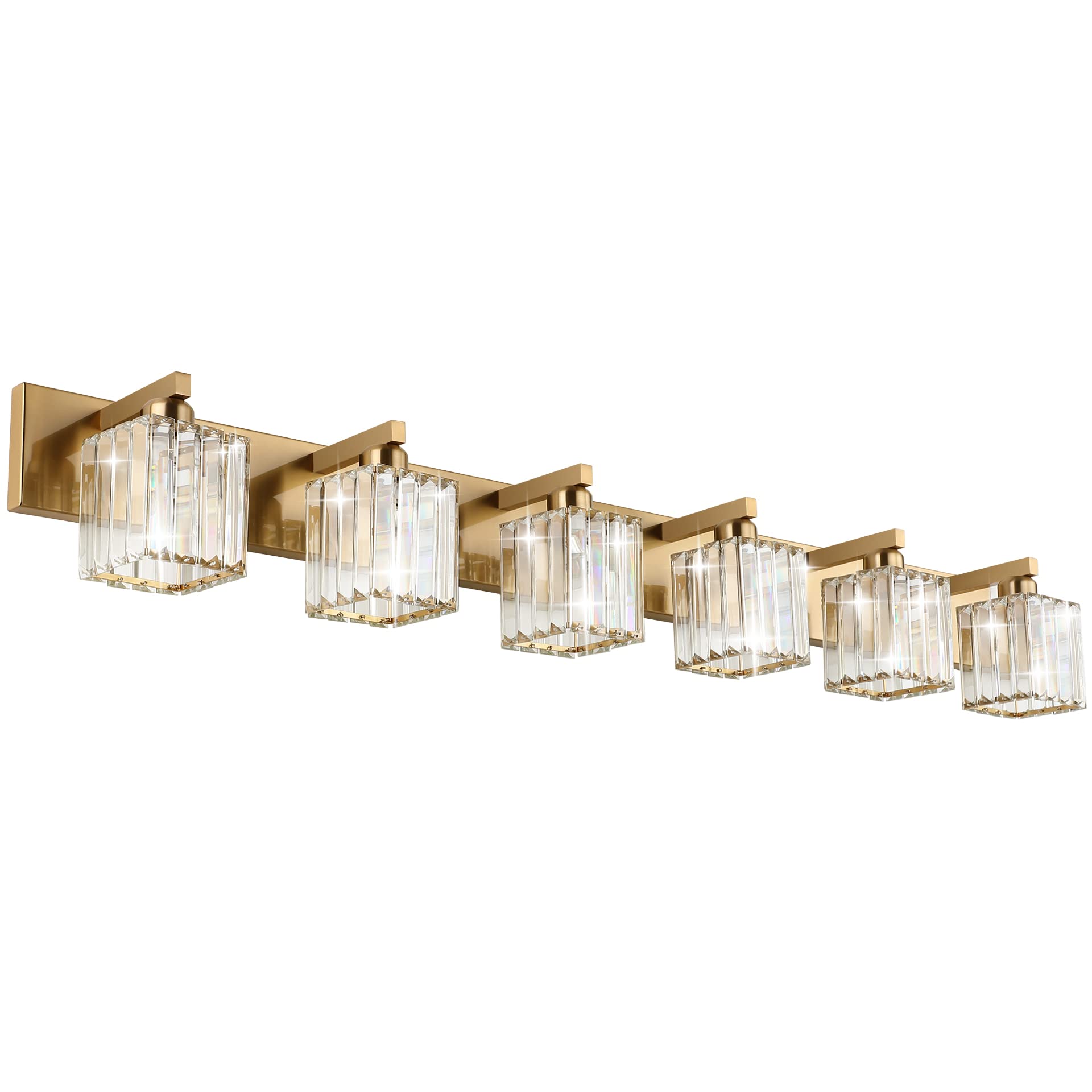 Photo 1 of Aipsun Bathroom Vanity Light Brass Crystal Vanity Lighting Fixtures 6 Light Modern Bathroom Lighting Fixtures (Exclude Bulb)