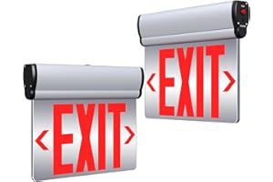 SASELUX Led Edge-Lit Exit Sign ,Brushed Aluminum Housing Double-Sided Mirrored Rotating Acrylic Panel,Hardwired Emergency Exit Signs with Battery Backup, 120V-347VAC,Red Led Emergency Exit Light for Business , UL Listed,Top/Side/Wall Mount(2 Pack)