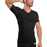 Ejis Men's Sweat Proof Undershirt, V Neck, Anti-Odor Silver, Micro Modal, Sweat Pads