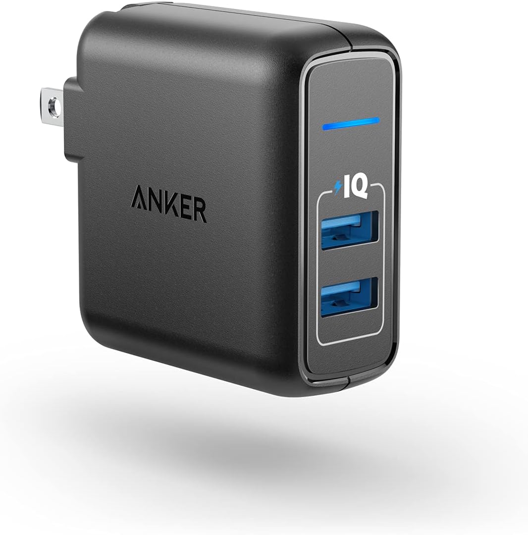 USB Charger, Anker Elite Dual Port 24W Wall Charger, PowerPort 2 with PowerIQ and Foldable Plug, for iPhone 11/Xs/XS Max/XR/X/8/7/6/Plus, iPad Pro/Air 2/Mini 3/Mini 4, Samsung S4/S5, and More