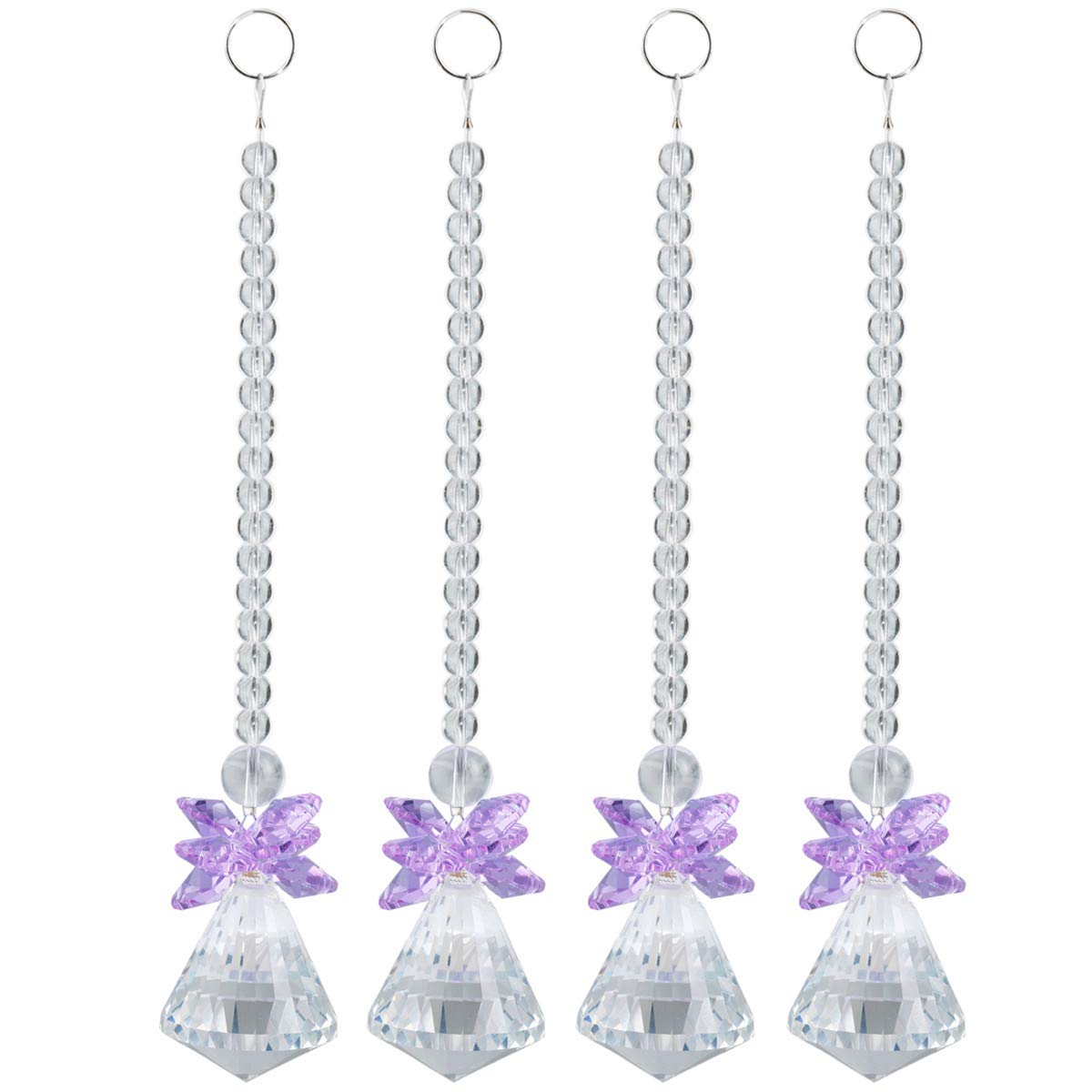 mookaitedecor 4PCS Hanging Angel Ornaments Purple Sun Catchers for Window Garden Car Bedroom, Prism Pendant Indoor Outdoor Sun Catcher Crystal Hanging Ornament Clear K9 Crystal Glass Party Decoration