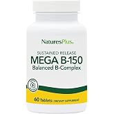 NaturesPlus Mega B-150 Complex - 60 Sustained Release Vegetarian Tablets - Maximum Potency B Complex Vitamin Supplement - Energy &amp; Brain Booster - Gluten Free - 60 Servings
