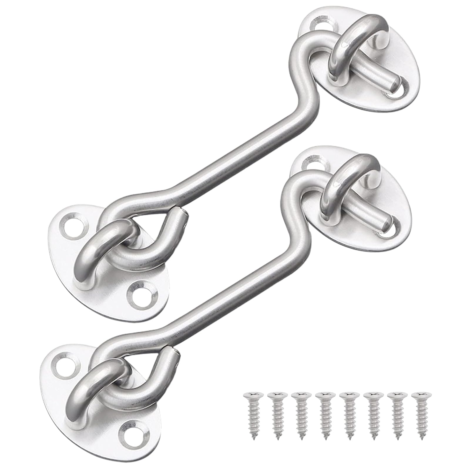 AUSYIWI Hook and Eye Latch 2 Pack 4inch Hook Locks for Doors, Latch Hook Door Latch Cabin Hook for Patio Window Cabinet Wooden Gates Shed-Metallic