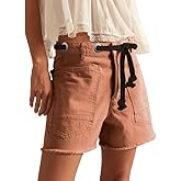 Mxiqqpltky Drawstring Jean Shorts Womens Casual High Waisted Straight Leg Baggy Denim Shorts Summer Loose Fit Short Jeans Y2K