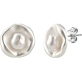 Voaino Retro Pearl Stud Earrings for Women, 18K Gold Plated Square White Pearl Earrings for Wedding,Party,Daily Wear, Hypoallergenic Vintage Jewelry Gift for Her