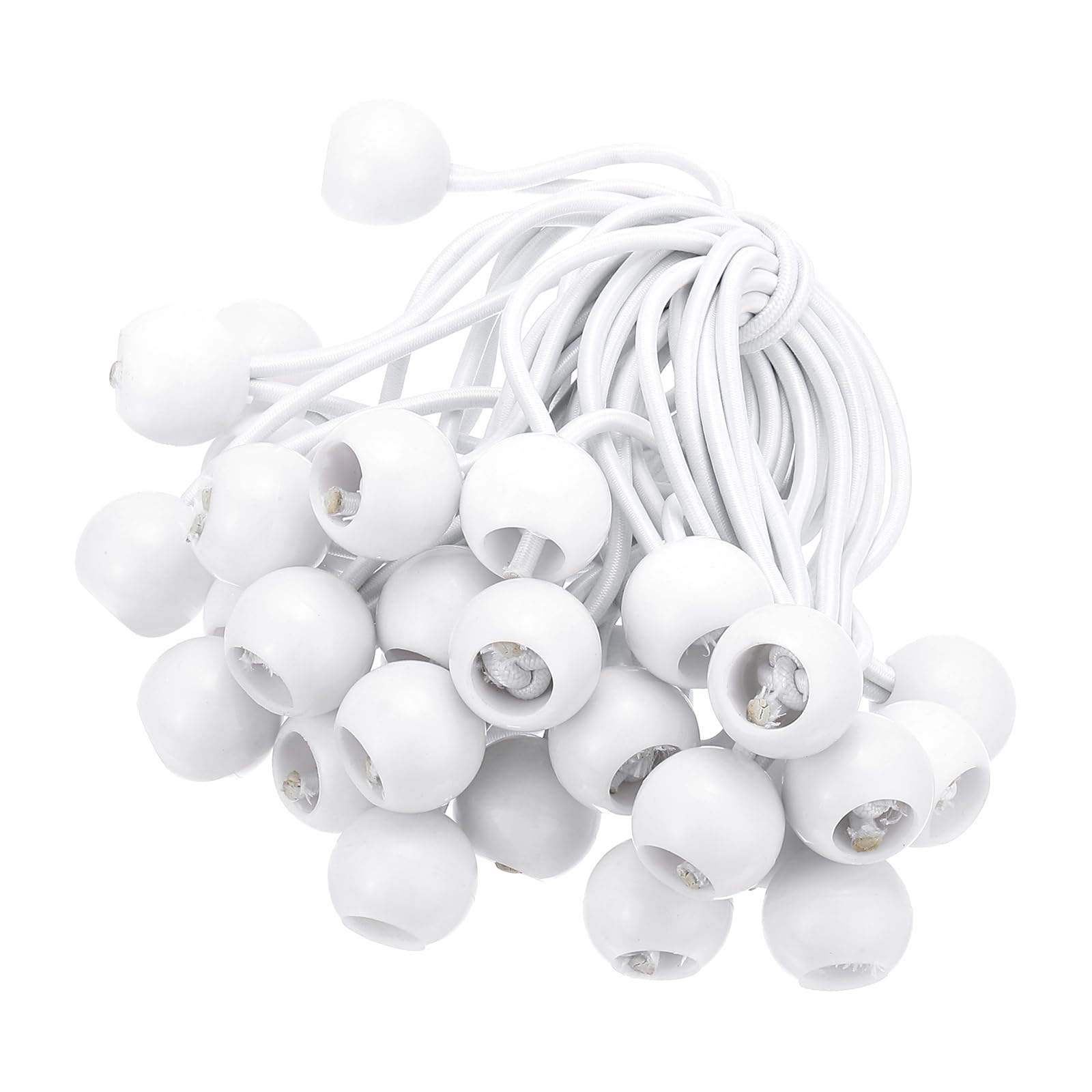 PATIKIL 6 Inch Tarp Ball Bungee Cord, 50 Pack Bungee Cords with Balls Canopy Tarp Tie Downs Cords Elastic String for Outdoor Camping Cargo Shelter Tent, White
