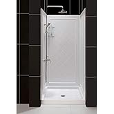 DreamLine 32 in. D x 32 in. W x 76 3/4 in. H Center Drain Acrylic Shower Base and QWALL-5 Backwall Kit In White, DL-6195C-01