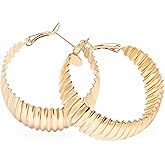 Iaceble Punk Chunky Gold Hoop Earrings for Women Exaggerated Geometric Earring Thick Wide Hoop Earrings Large Metal Statement Earring Jewelry