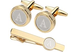 GWD Mens Cufflinks Tie clips set Set Shirt Classic Initials Alphabet A-Z Gift Box