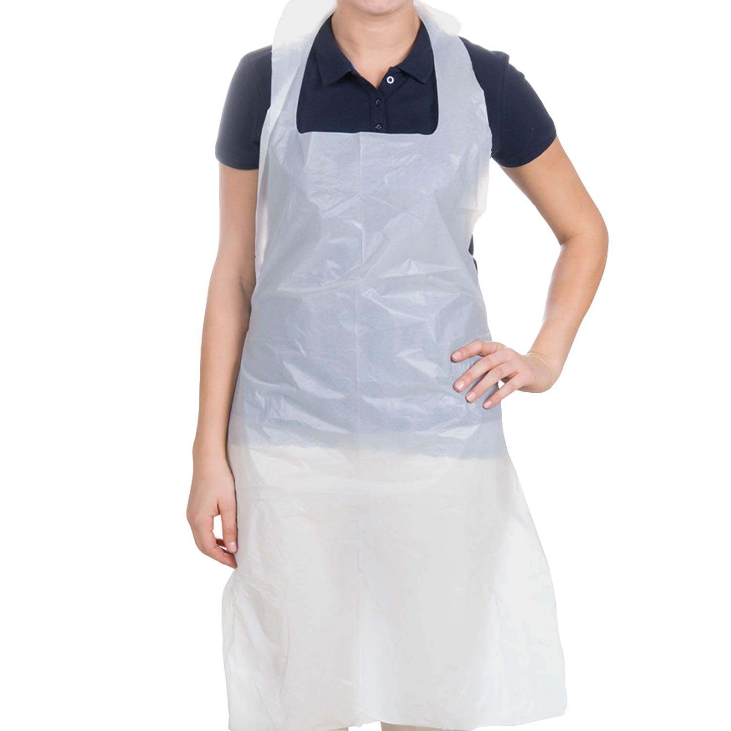 Merrimen 100 x Clear Disposable White Polythene Aprons, Extra Strength 20 Micron, FAST Delivery UK Manufacturer